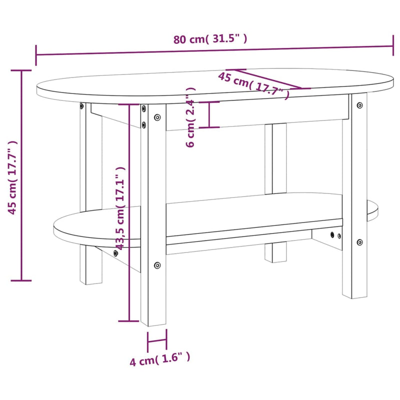 Couchtisch Grau 80x45x45 cm Massivholz Kiefer