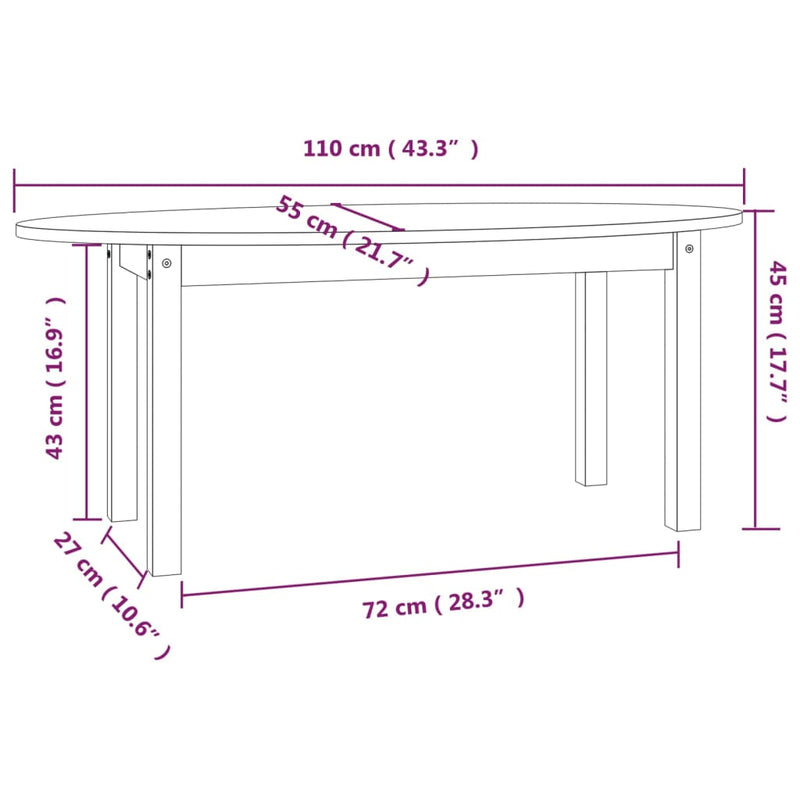 Couchtisch Weiß 110x55x45 cm Massivholz Kiefer