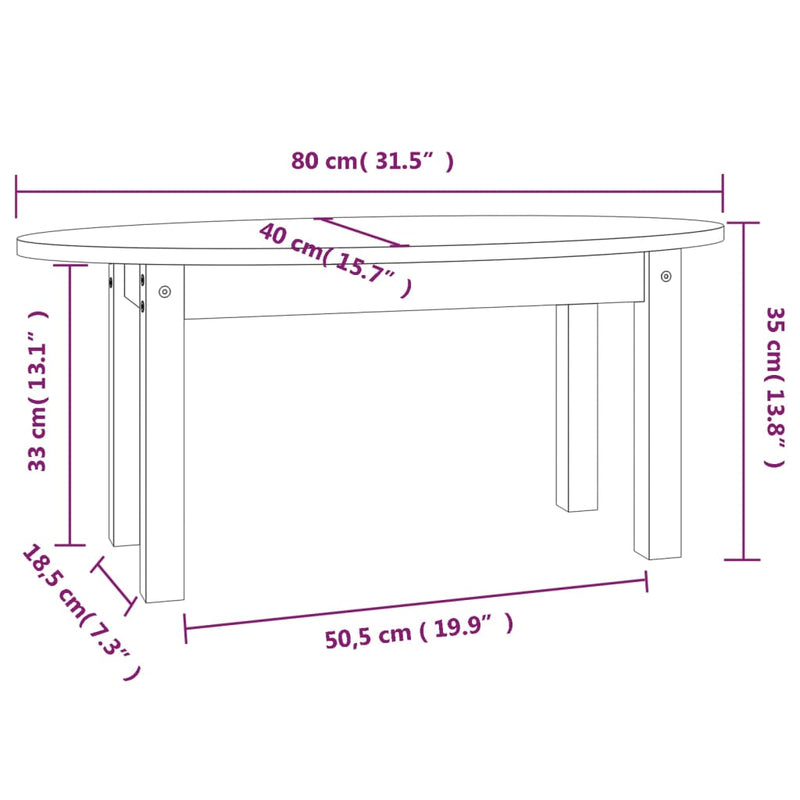 Couchtisch Schwarz 80x40x35 cm Massivholz Kiefer