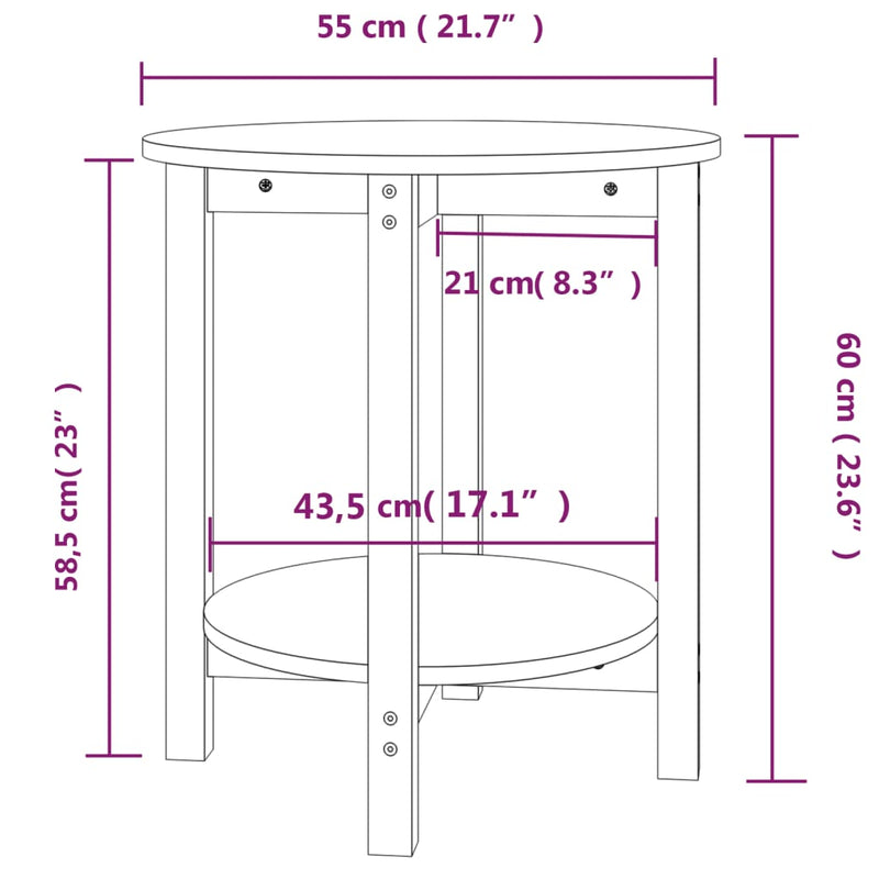 Couchtisch Grau Ø 55x60 cm Massivholz Kiefer