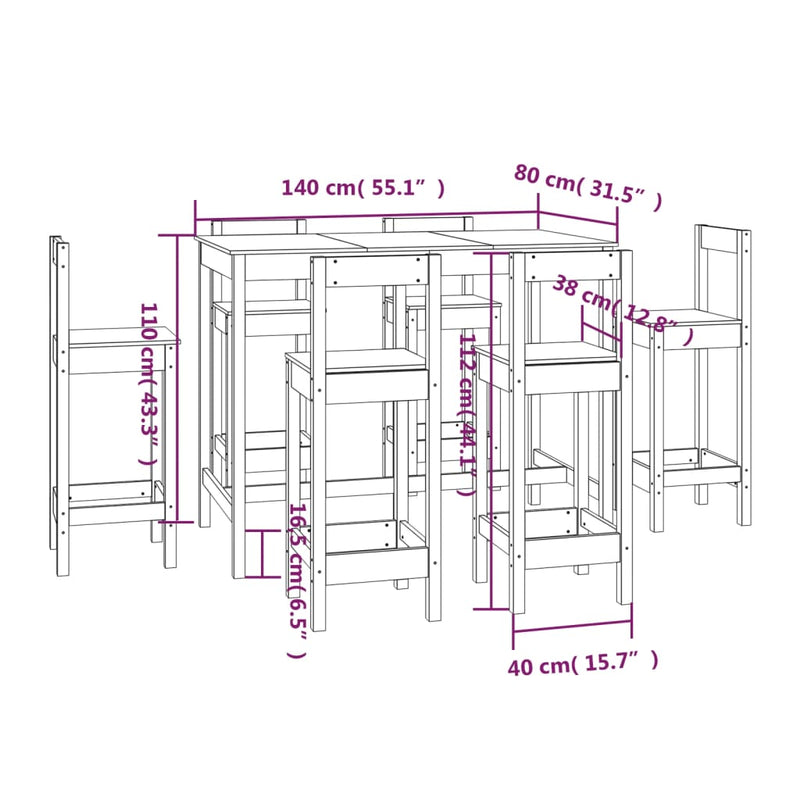 7-tlg. Bar-Set Massivholz Kiefer