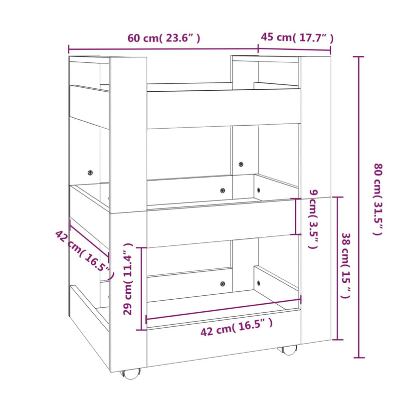 Küchenwagen Grau Sonoma 60x45x80 cm Holzwerkstoff