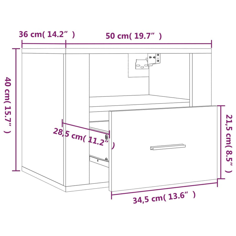 Wand-Nachttisch Braun Eichen-Optik 50x36x40 cm