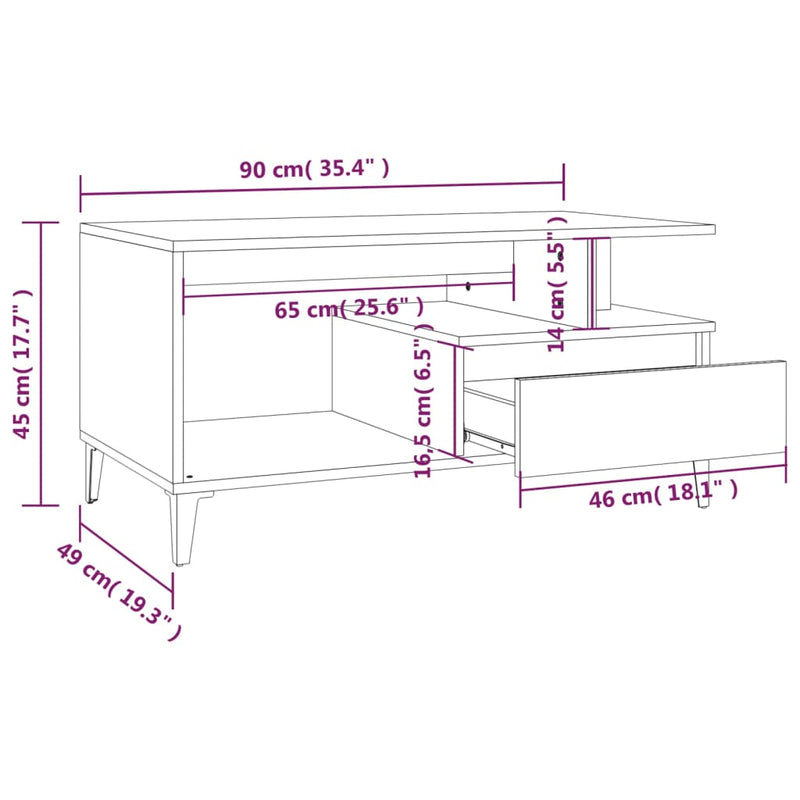 Couchtisch Schwarz 90x49x45 cm Holzwerkstoff