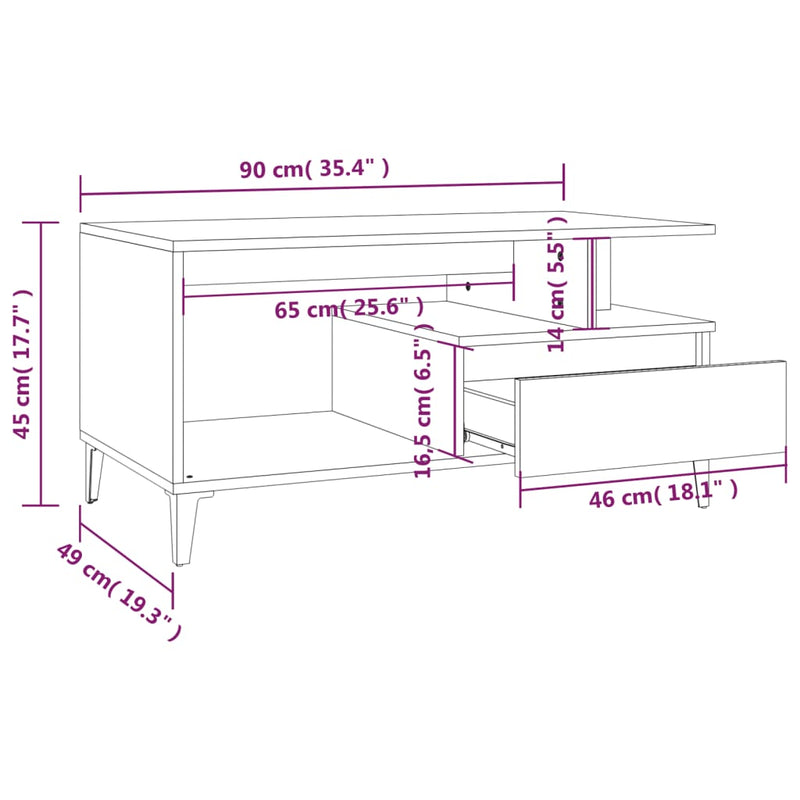 Couchtisch Betongrau 90x49x45 cm Holzwerkstoff