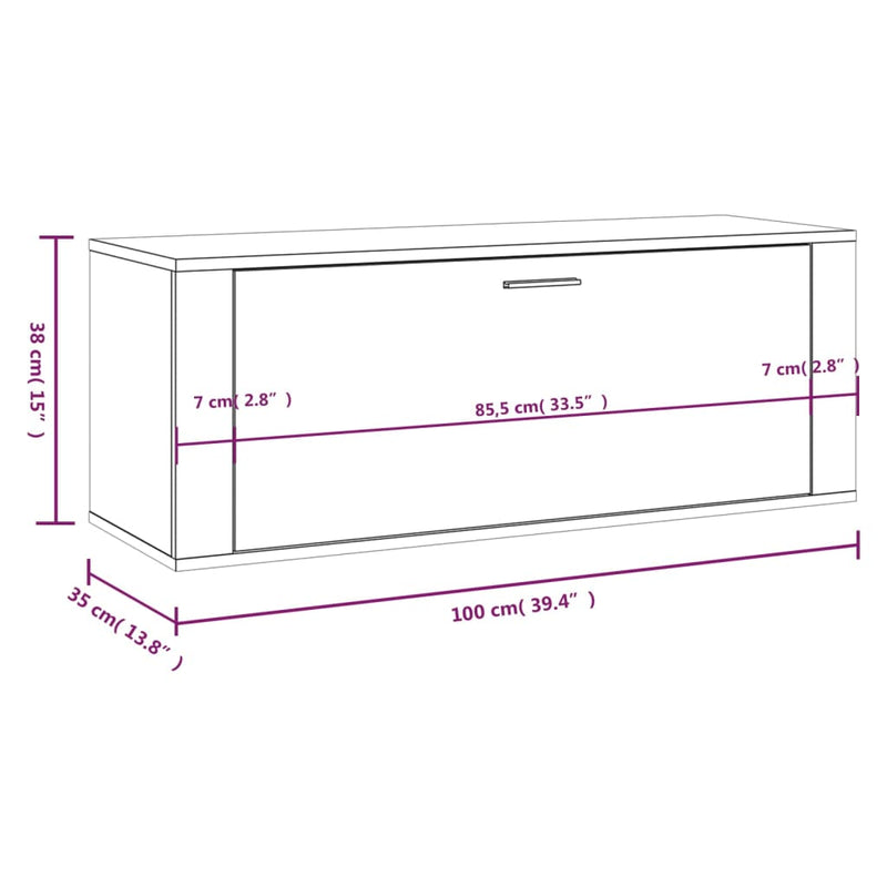 Wand-Schuhschrank Hochglanz-Weiß 100x35x38 cm Holzwerkstoff