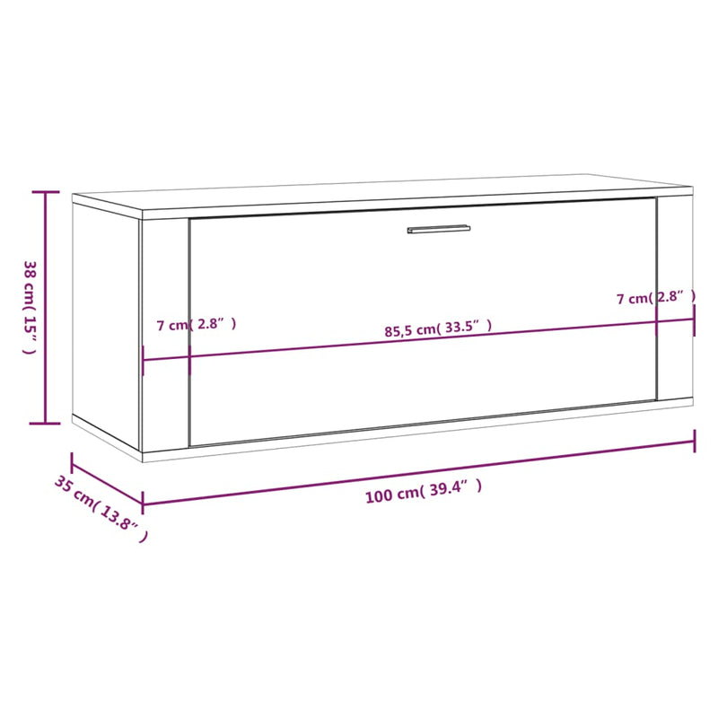 Wand-Schuhschrank Sonoma-Eiche 100x35x38 cm Holzwerkstoff