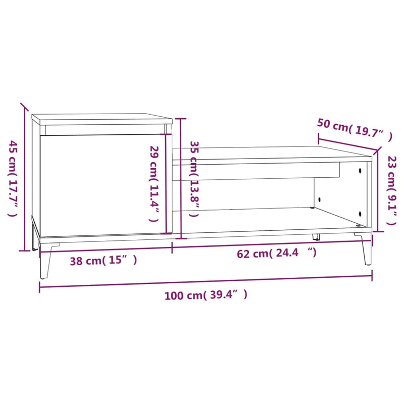 Couchtisch Schwarz 100x50x45 cm Holzwerkstoff