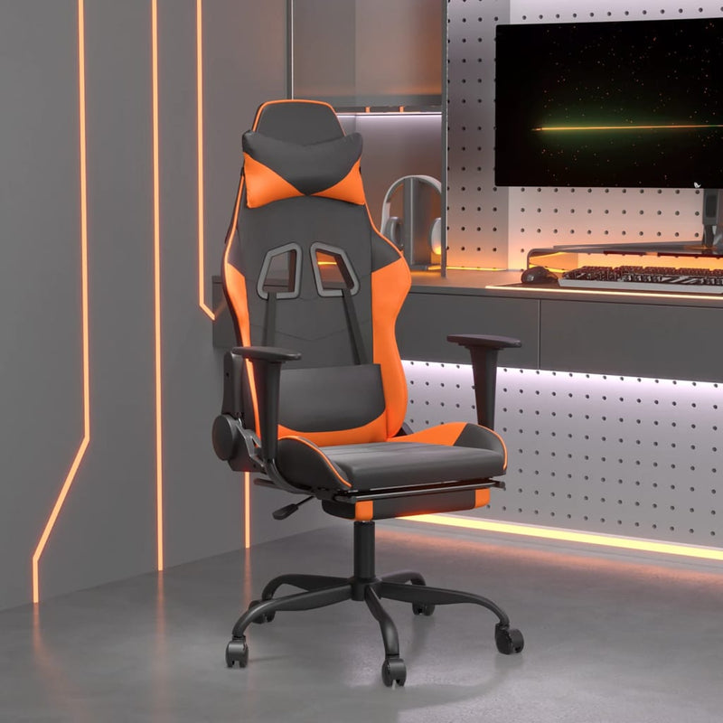 Gaming-Stuhl mit Fußstütze Schwarz und Orange Kunstleder