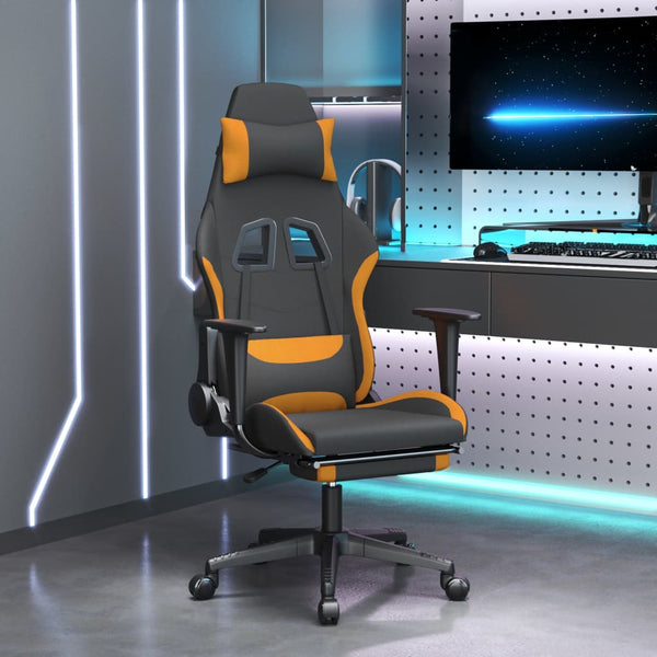 Gaming-Stuhl mit Fußstütze Schwarz und Orange Stoff