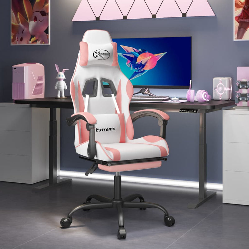 Gaming-Stuhl mit Fußstütze Weiß und Rosa Kunstleder