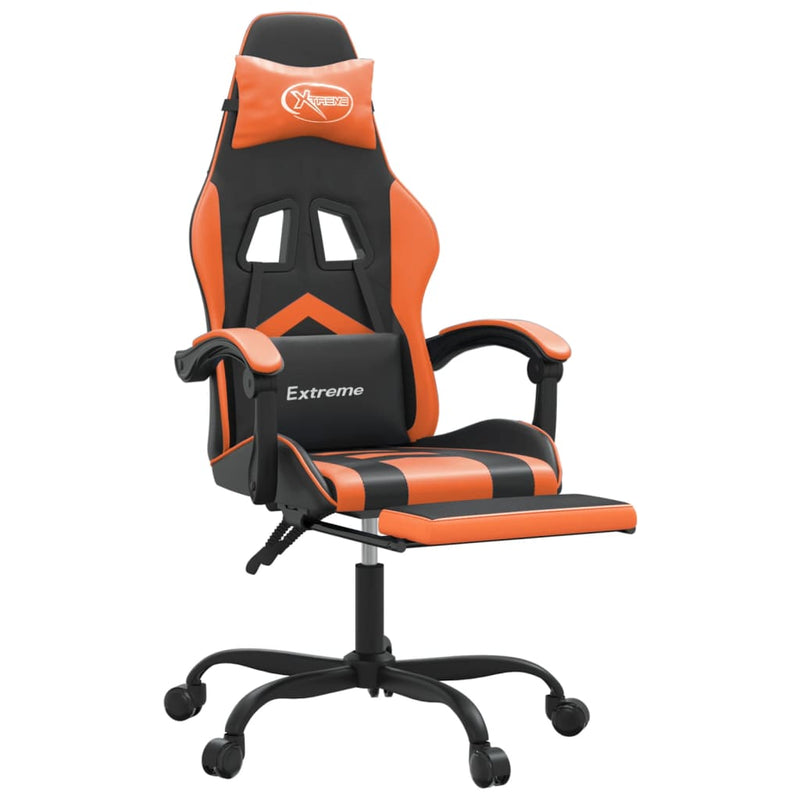 Gaming-Stuhl mit Fußstütze Schwarz und Orange Kunstleder