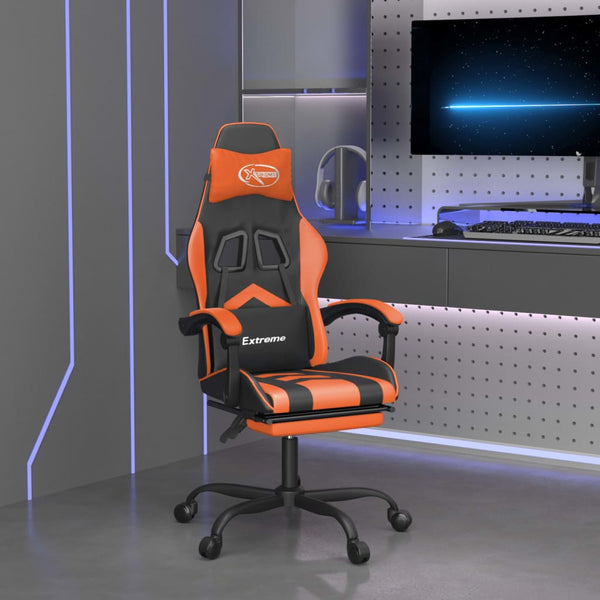 Gaming-Stuhl mit Fußstütze Schwarz und Orange Kunstleder