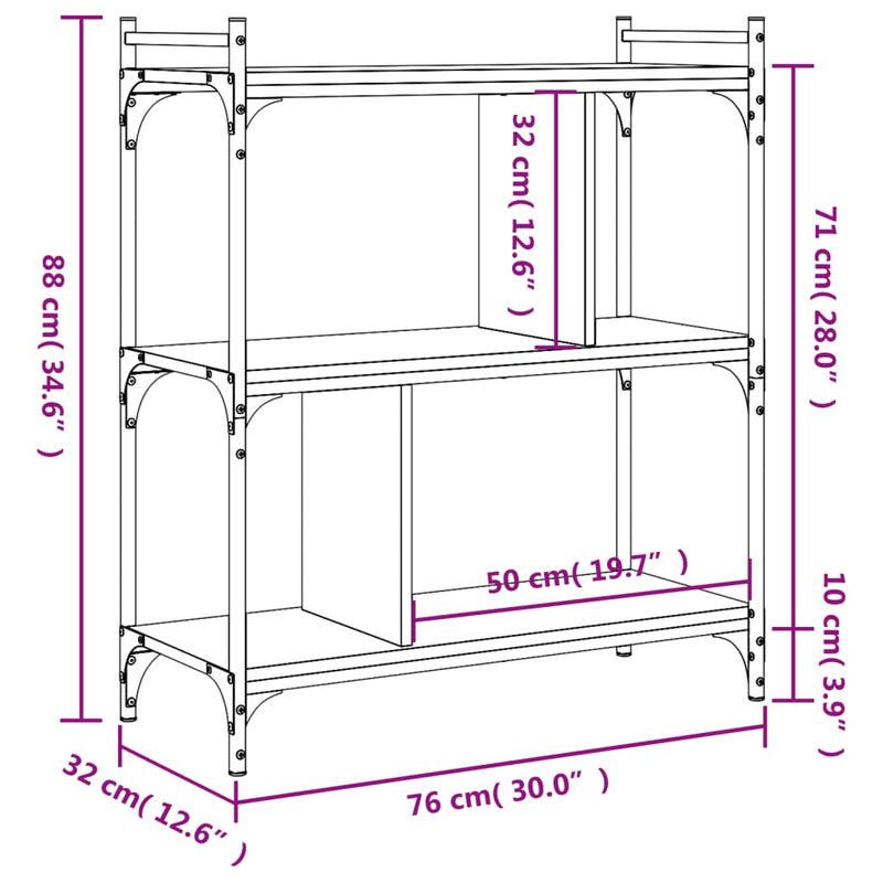 Bücherregal 3 Böden Sonoma-Eiche 76x32x88 cm Holzwerkstoff