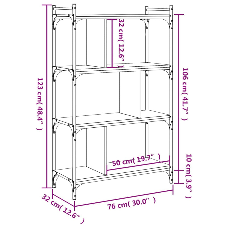 Bücherregal 4 Böden Sonoma-Eiche 76x32x123 cm Holzwerkstoff