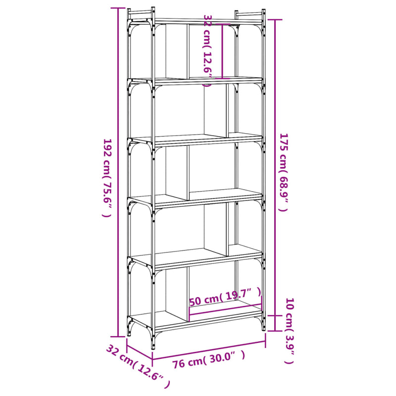 Bücherregal 6 Böden Räuchereiche 76x32x192 cm Holzwerkstoff