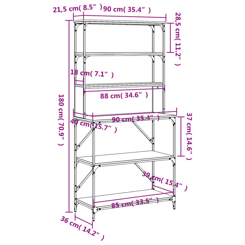 Bäckerregal 6 Fächer Sonoma-Eiche 90x40x180 cm Holzwerkstoff