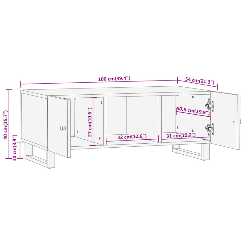 Couchtisch Braun und Schwarz 100x54x40 cm Massivholz Mango