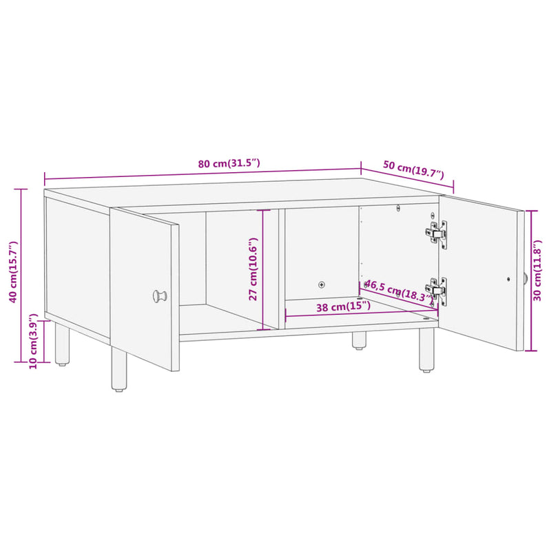 Couchtisch 80x50x40 cm Massivholz Mango