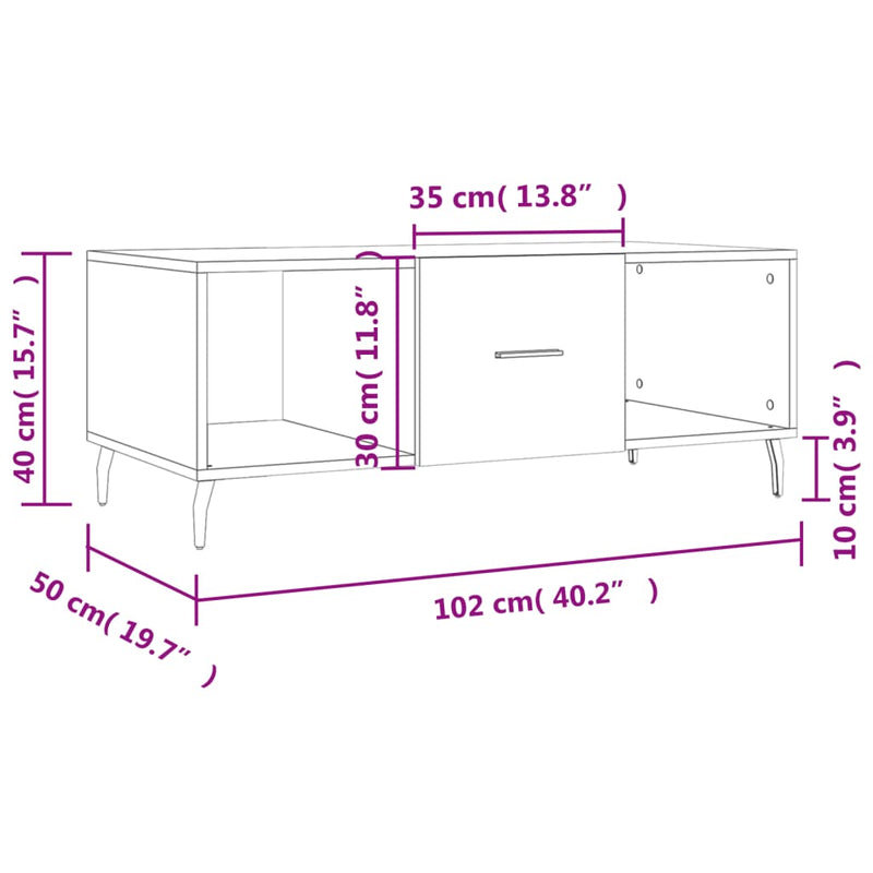 Couchtisch Weiß 102x50x40 cm Holzwerkstoff