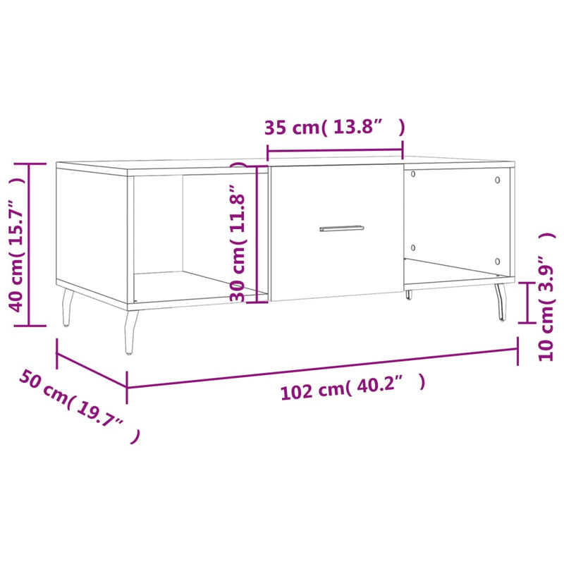 Couchtisch Betongrau 102x50x40 cm Holzwerkstoff