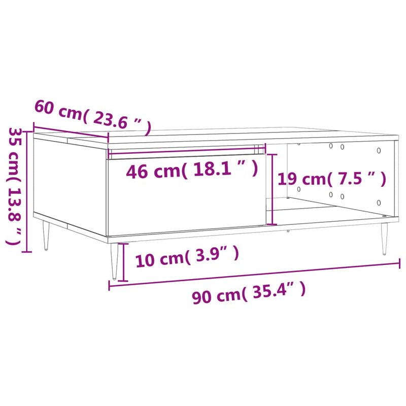 Couchtisch Sonoma-Eiche 90x60x35 cm Holzwerkstoff