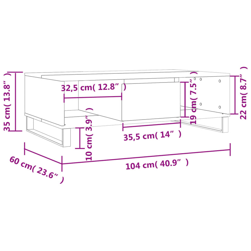 Couchtisch Grau Sonoma 104x60x35 cm Holzwerkstoff