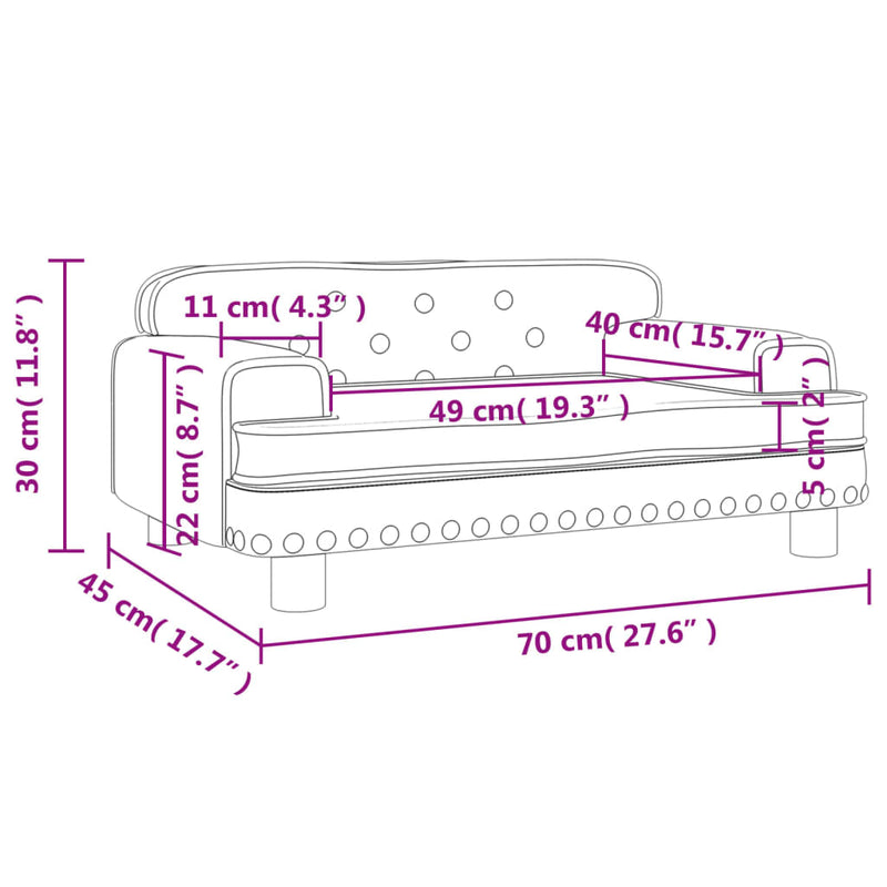 Kindersofa Rosa 70x45x30 cm Samt