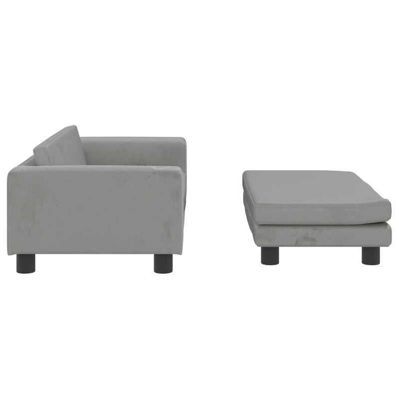 Kindersofa mit Hocker Hellgrau 100x50x30 cm Samt