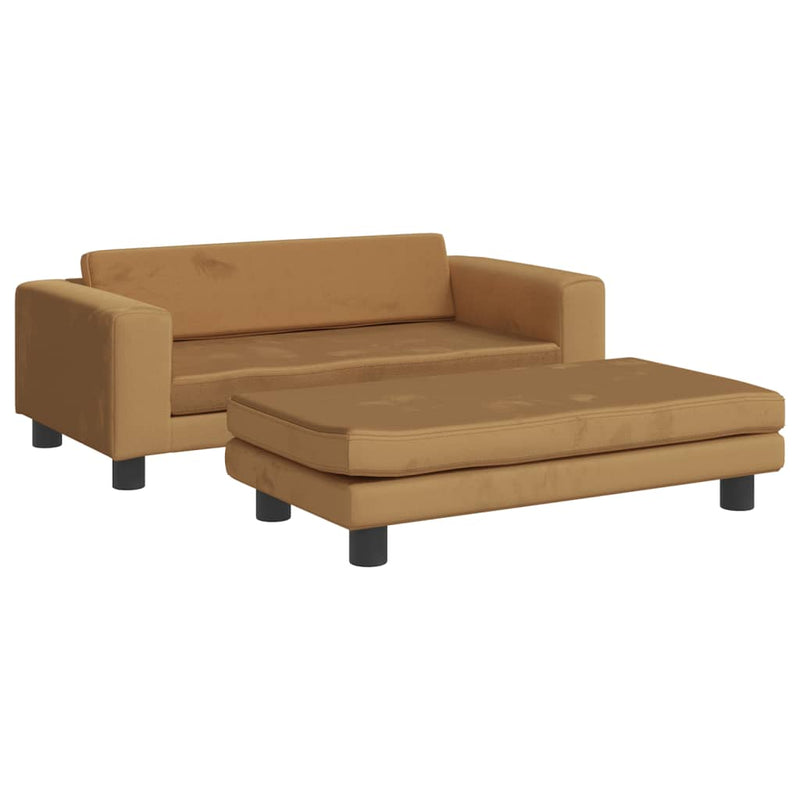 Kindersofa mit Hocker Braun 100x50x30 cm Samt