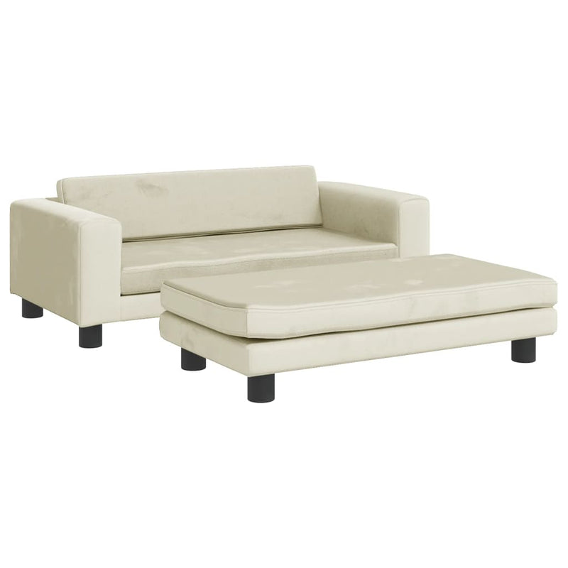 Kindersofa mit Hocker Creme 100x50x30 cm Samt