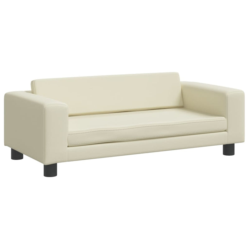 Kindersofa mit Hocker Creme 100x50x30 cm Kunstleder