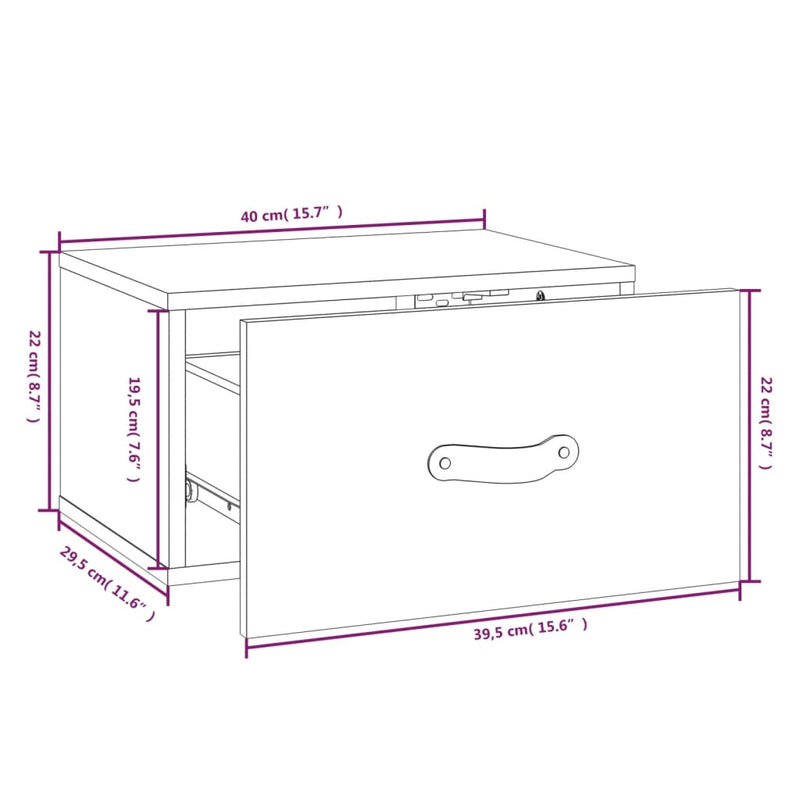 Wand-Nachttisch Grau 40x29,5x22 cm