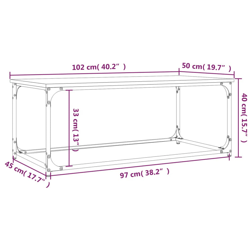 Couchtisch Grau Sonoma 102x50x40 cm Holzwerkstoff und Eisen