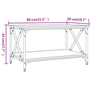 Couchtisch Braun Eichen-Optik 80X50X45 Cm Holzwerkstoff Eisen Braune Eiche