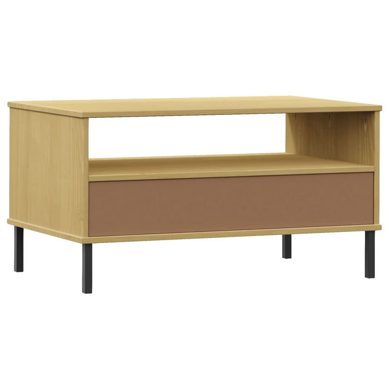 Couchtisch OSLO mit Metallbeinen Braun 85x50x45 cm Massivholz