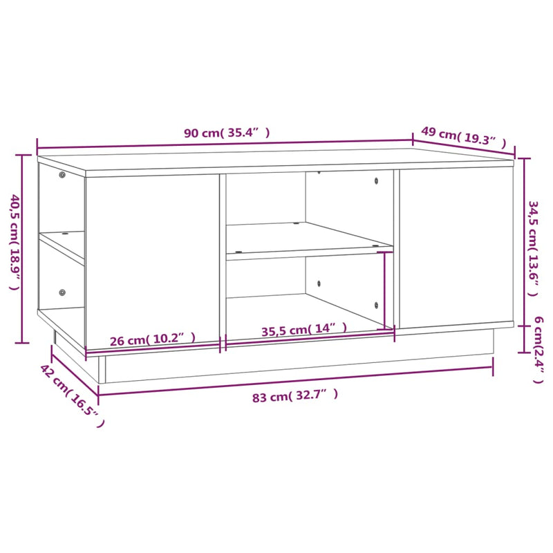 Couchtisch 90x49x40,5 cm Massivholz Kiefer