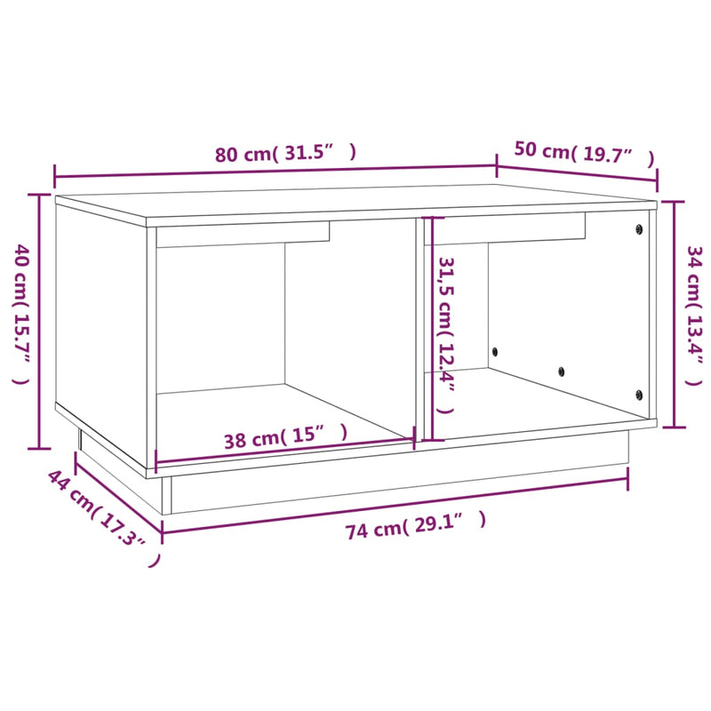 Couchtisch Grau 80x50x40 cm Massivholz Kiefer