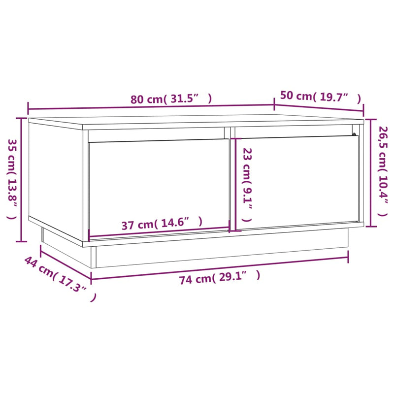 Couchtisch 80x50x35 cm Massivholz Kiefer