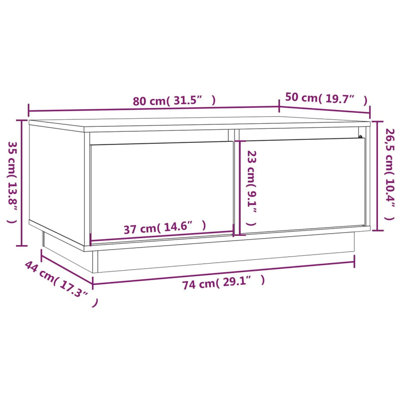 Couchtisch Schwarz 80x50x35 cm Massivholz Kiefer