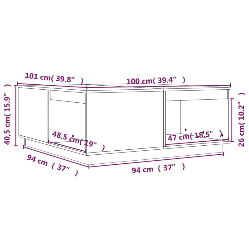 Couchtisch Weiß 100x101x40,5 cm Massivholz Kiefer