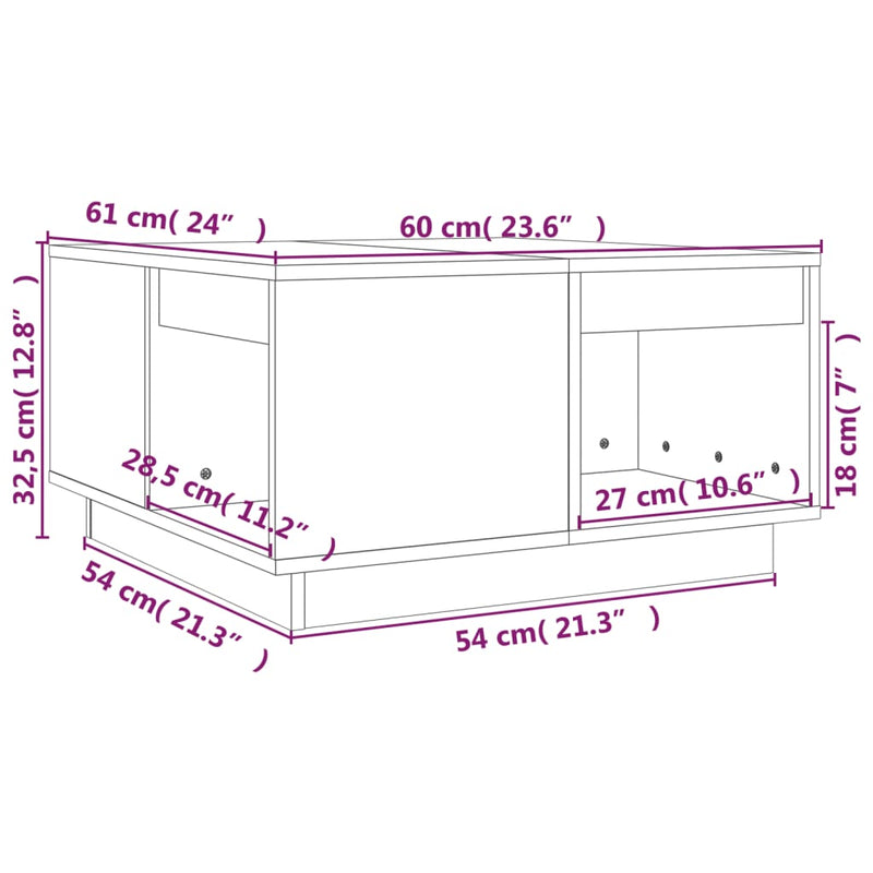 Couchtisch Grau 60x61x32,5 cm Massivholz Kiefer