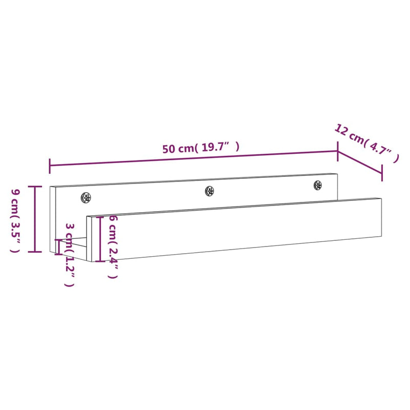 Wandregale 2 Stk. Grau 50x12x9 cm Massivholz Kiefer