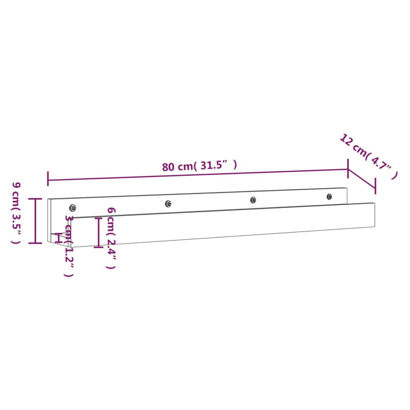 Wandregale 2 Stk. Grau 80x12x9 cm Massivholz Kiefer