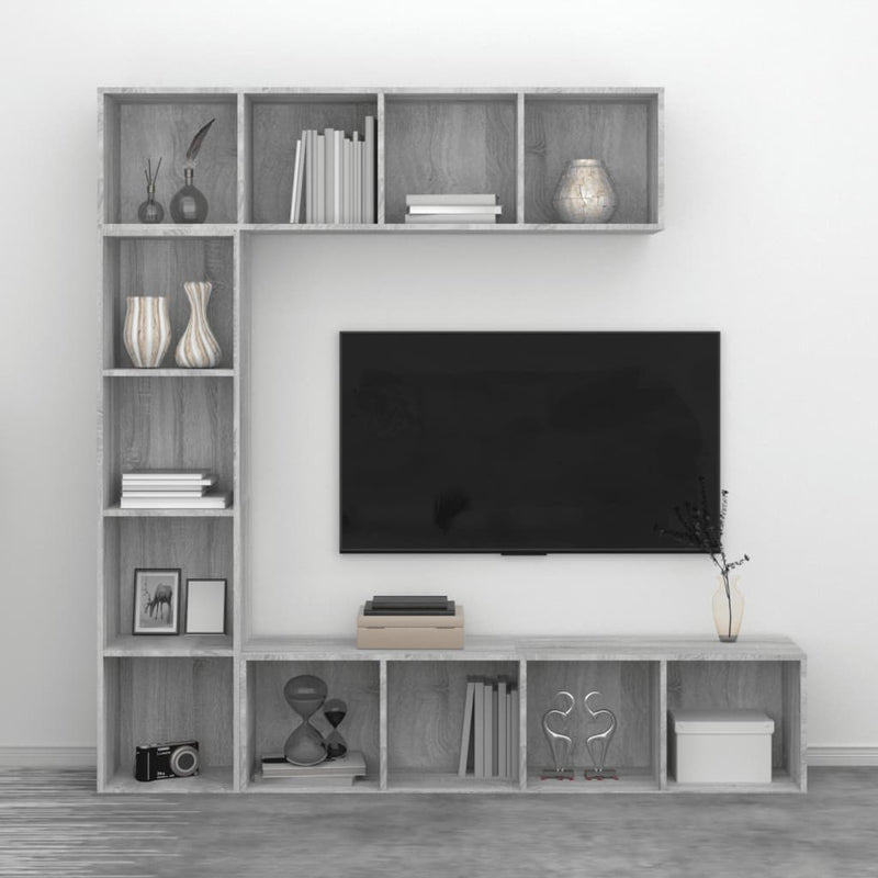 3-tlg. Bücherregal-/TV-Schrank-Set Grau Sonoma 180x30x180 cm