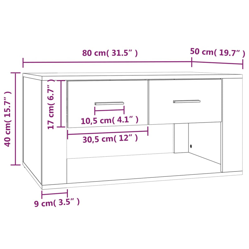 Couchtisch Braun Eichen-Optik 80x50x40 cm Holzwerkstoff