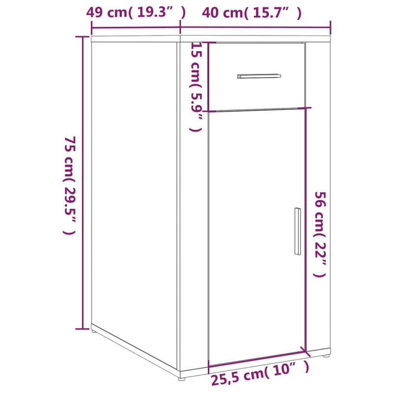 Büroschrank Braun Eichen-Optik 40X49X75 Cm Holzwerkstoff