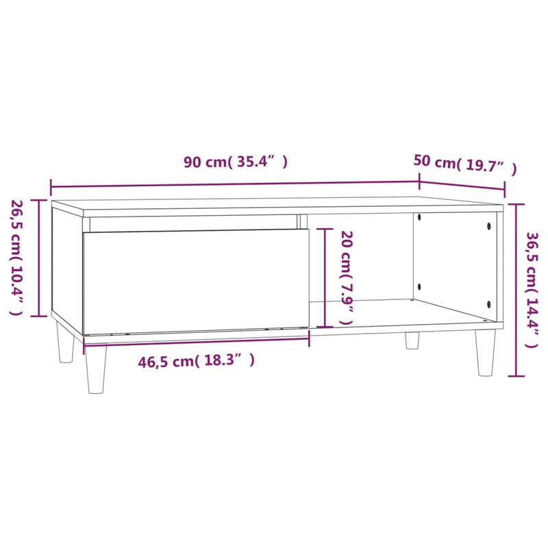 Couchtisch Weiß 90x50x36,5 cm Holzwerkstoff