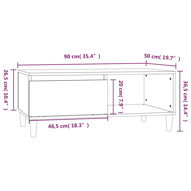 Couchtisch Grau Sonoma 90x50x36,5 cm Holzwerkstoff