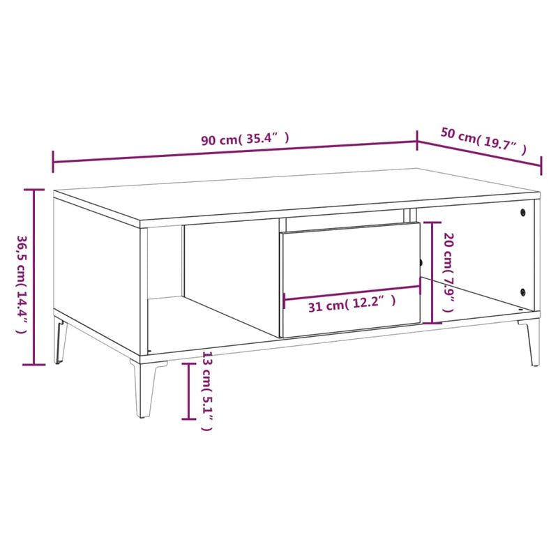 Couchtisch Grau Sonoma 90x50x36,5 cm Holzwerkstoff